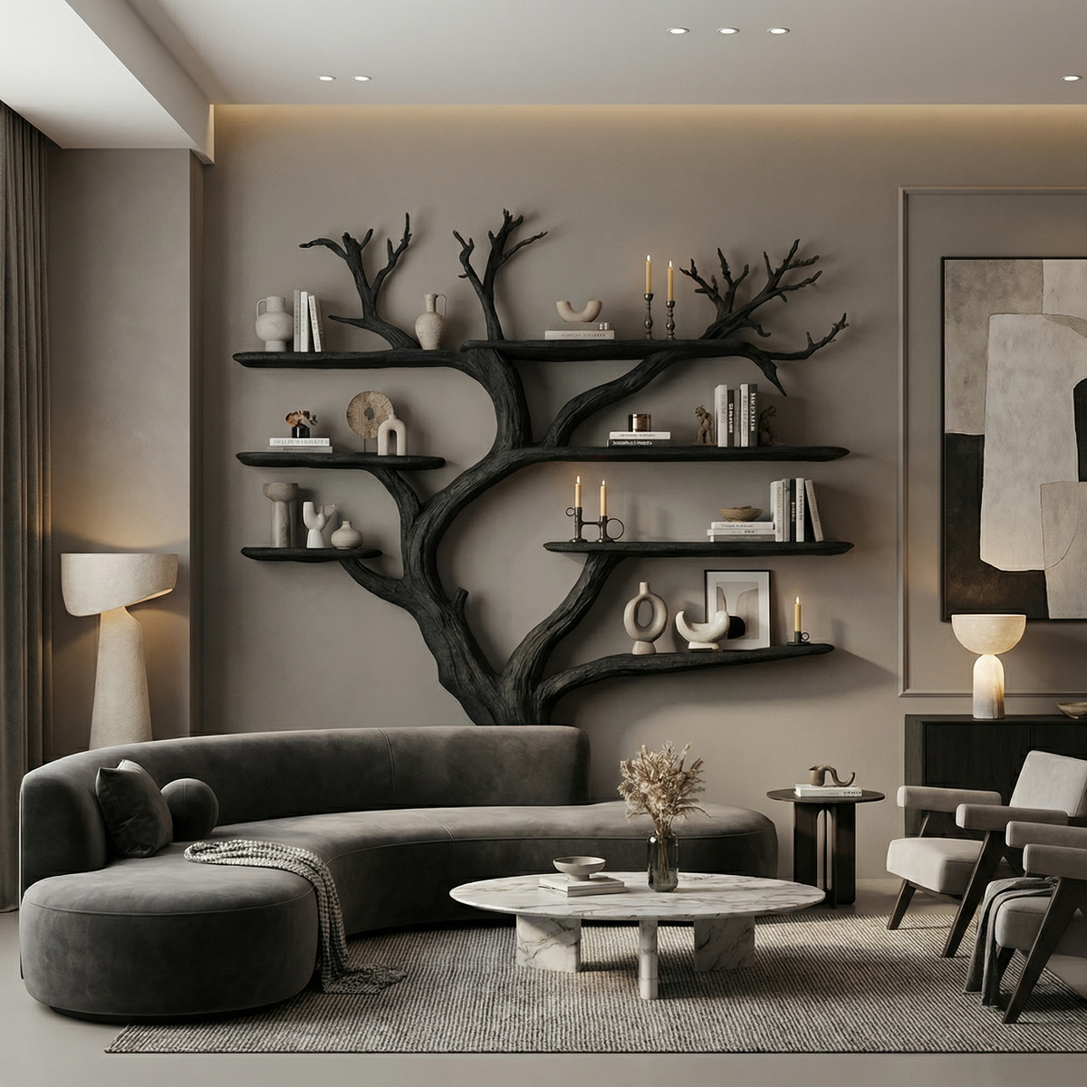 Tree Bookshelf, Rustic Branch Wall Shelf for Entryway or Halloween
