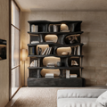 Sculptural Bookshelf, Curved Solid Wood Wall Unit with Drawers