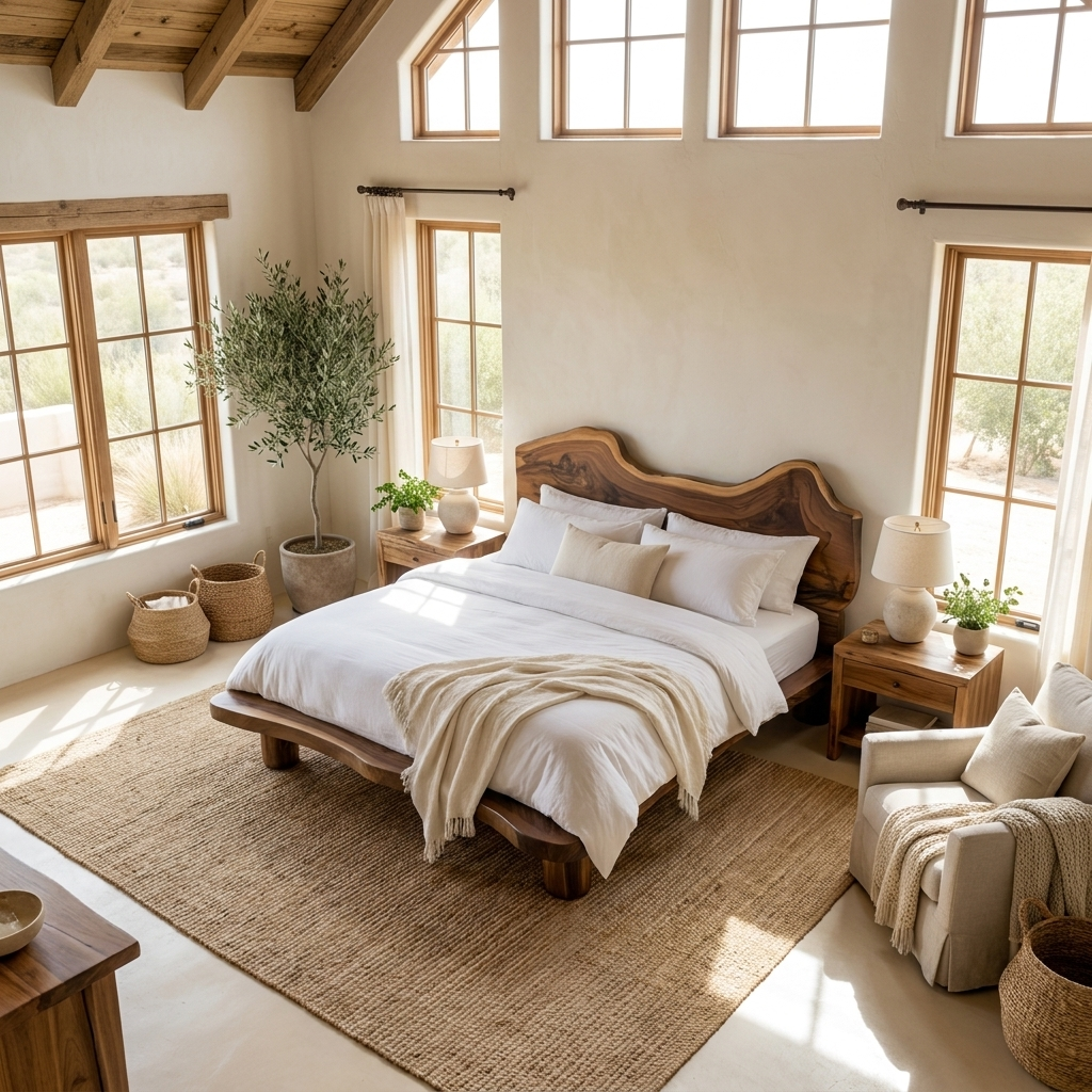 Live Edge Bed Frame, Low Profile Solid Hardwood Coastal Bedroom Bed