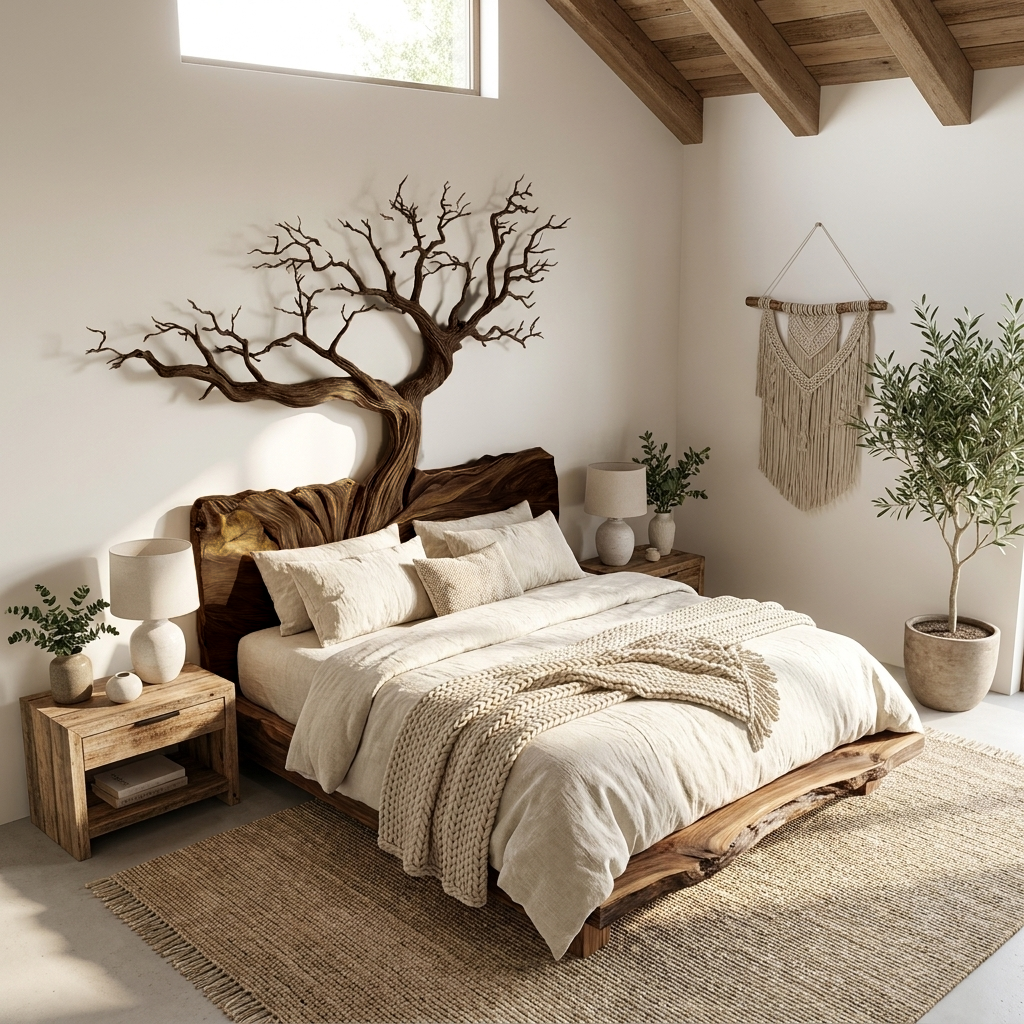 Sunburst Wall Headboard, Rustic Driftwood Solid Wood Bedroom Art