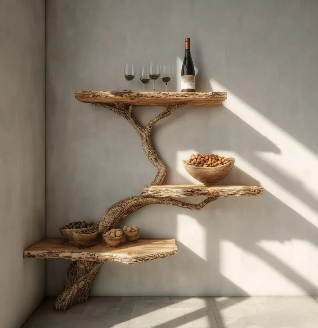 Rustic Driftwood Tree Branch Floating Shelf