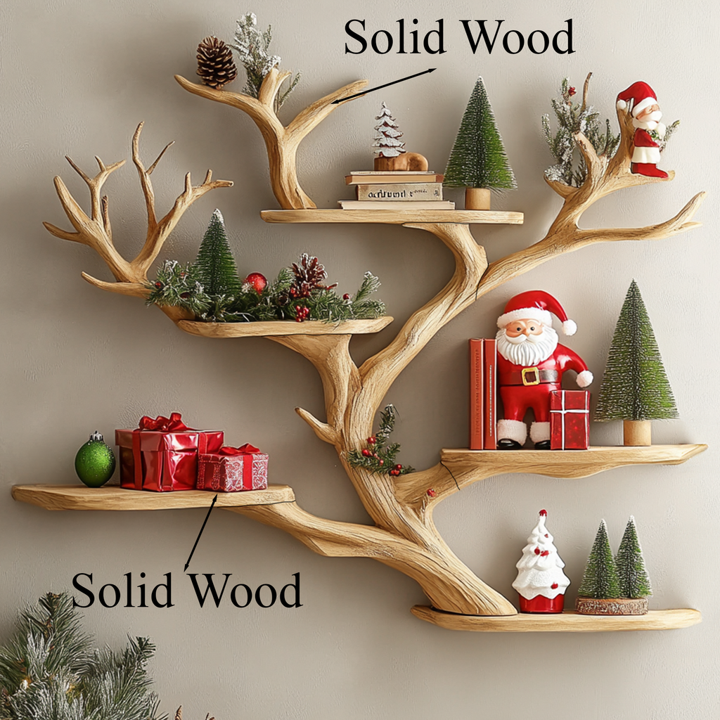 Tree Branch Corner Shelf, Floating Mid Century Wood Bookshelf