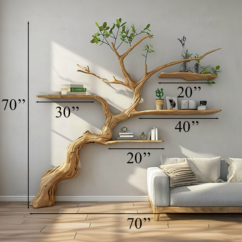 Tree Branch Floating Shelf, Driftwood Style Corner Bookshelf