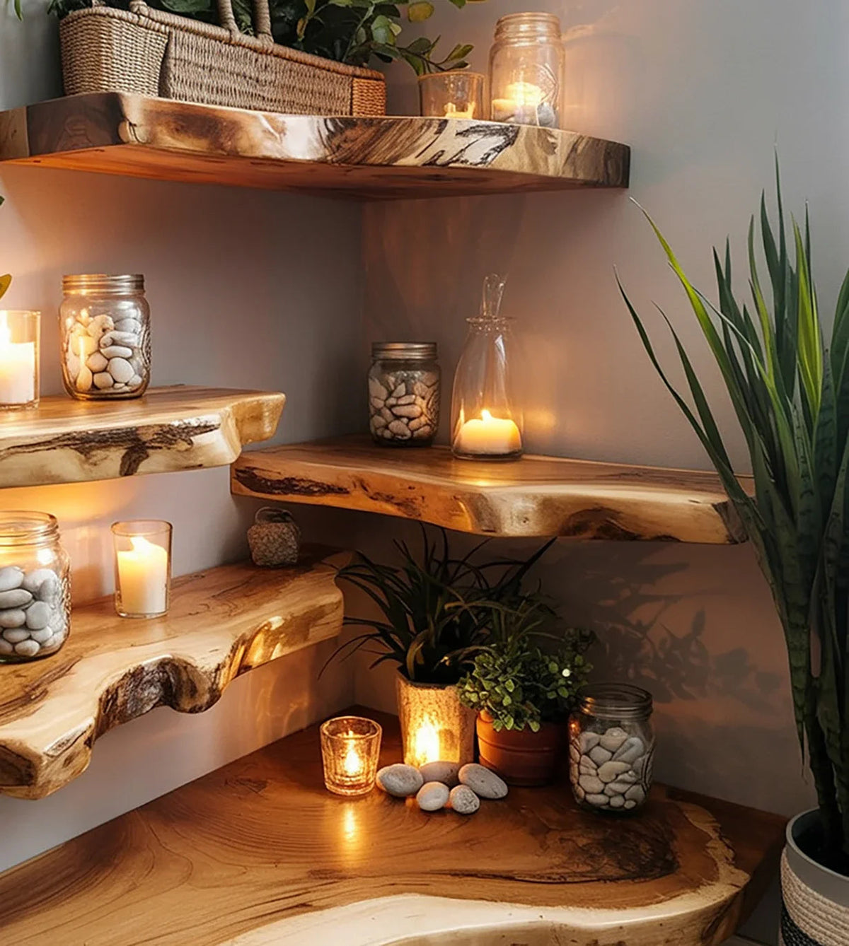 Live Edge Solid Wood Corner Floating Shelf