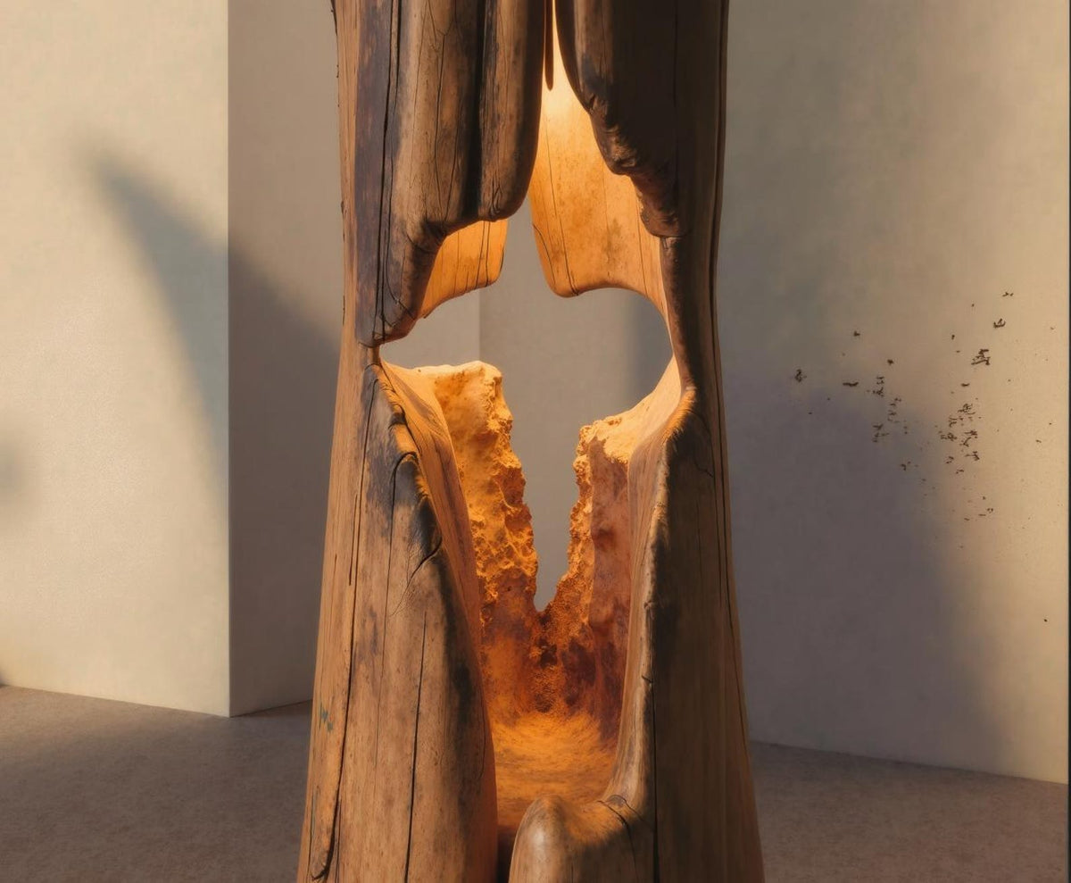 Rustic Log Floor Lamp Hollowed Wood Lamp for Living Room and Bedroom
