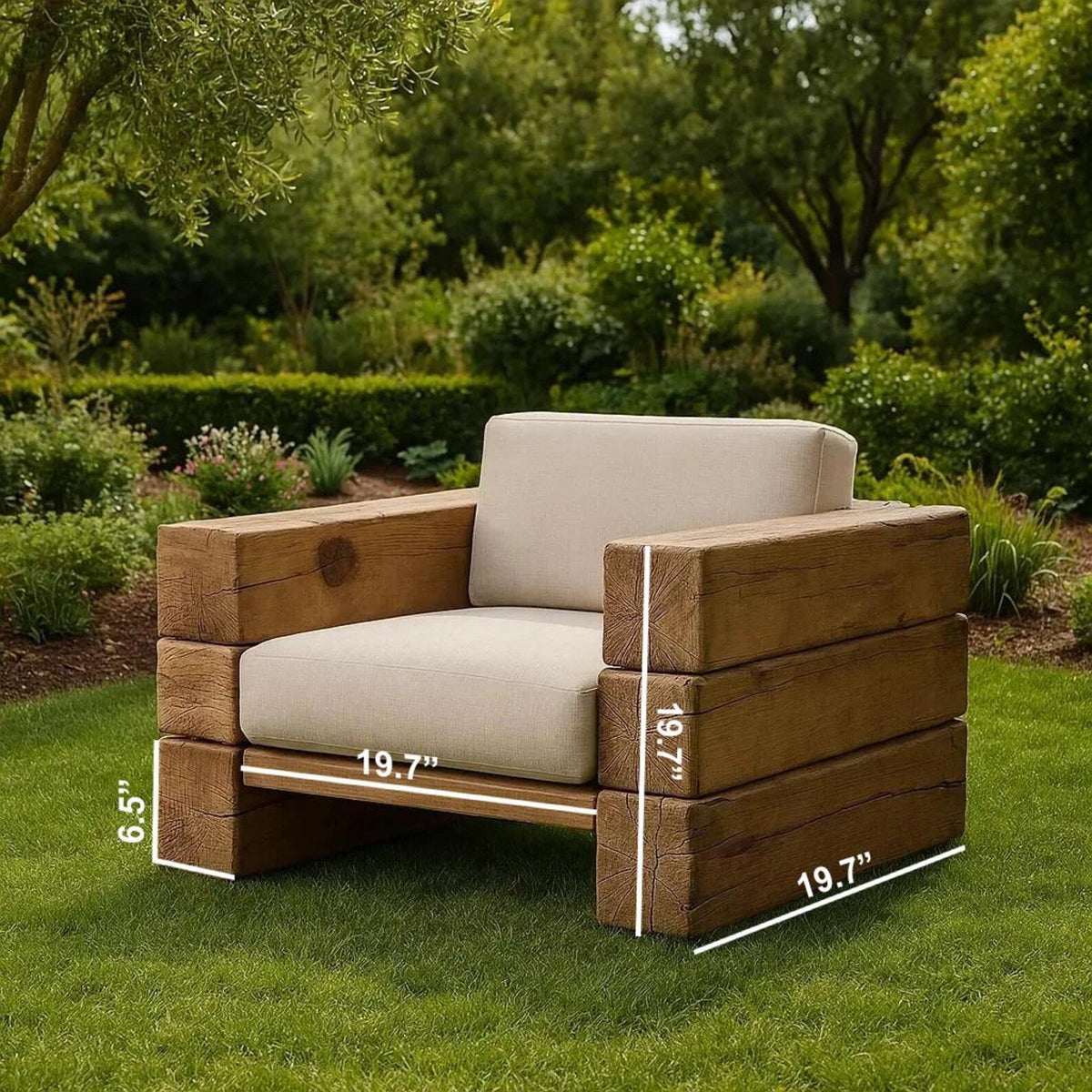 Rustic Wood Patio Sofa Set, Sculpted Garden Chairs and Lounge Seat