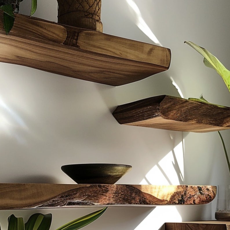 Floating Wall Shelf, Minimal Dark Brown Wood Shelves for Any Room