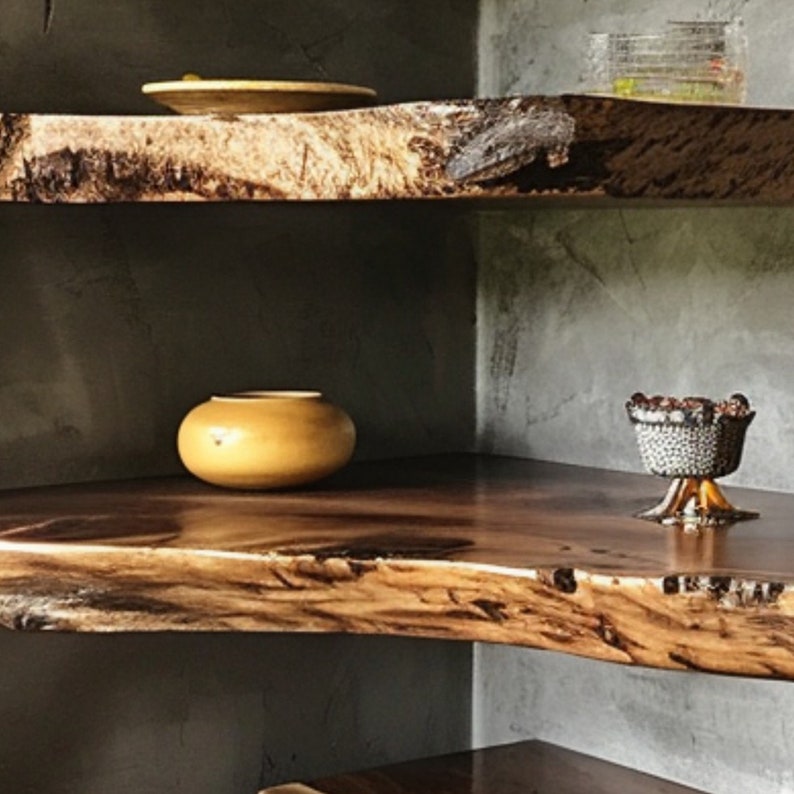 Walnut Live Edge Floating Shelf, Dark Wood Minimalist Wall Shelf