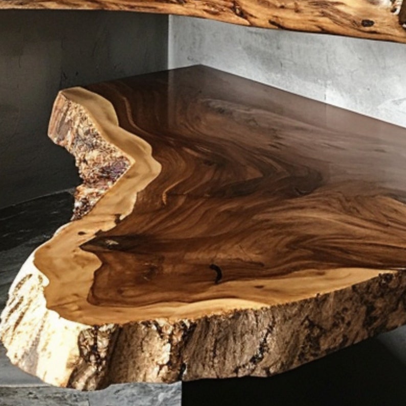 Walnut Live Edge Floating Shelf, Dark Wood Minimalist Wall Shelf