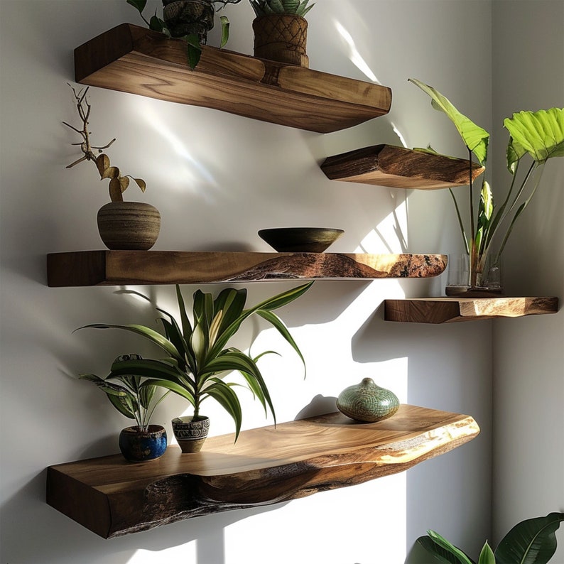 Floating Wall Shelf, Minimal Dark Brown Wood Shelves for Any Room