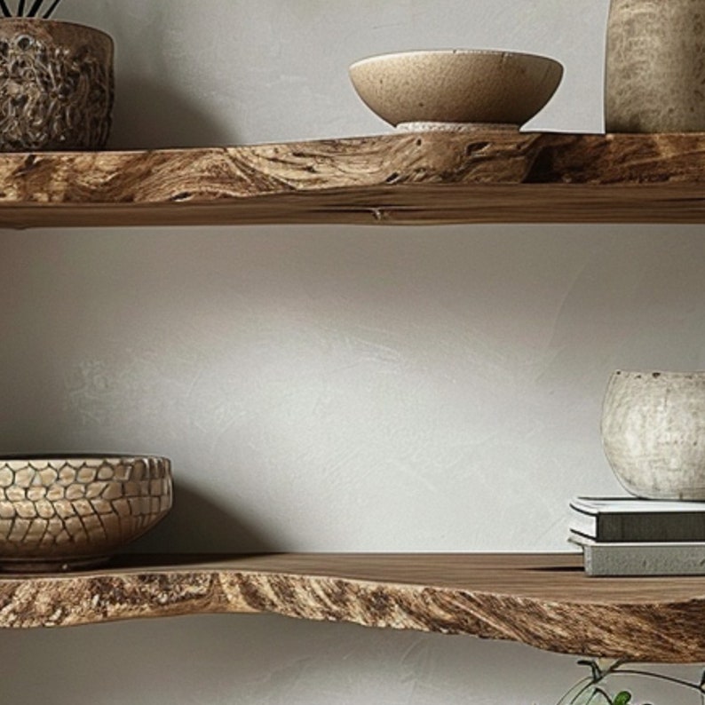 Live Edge Walnut Floating Shelf, Rustic Solid Wood Wall Shelf
