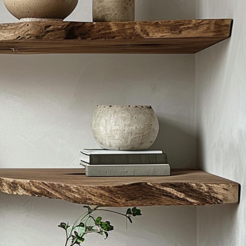 Live Edge Walnut Floating Shelf, Rustic Solid Wood Wall Shelf