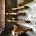 Walnut Live Edge Floating Shelf, Dark Wood Minimalist Wall Shelf