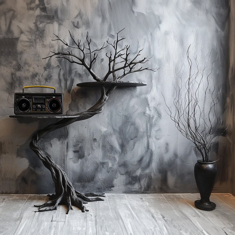 Handmade Wild Mulberry Wood Tree Shelf For Elegant Living Rooms