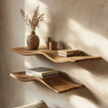 Wavy Wooden Floating Shelves, Natural Wood Wall Shelf for Living Room