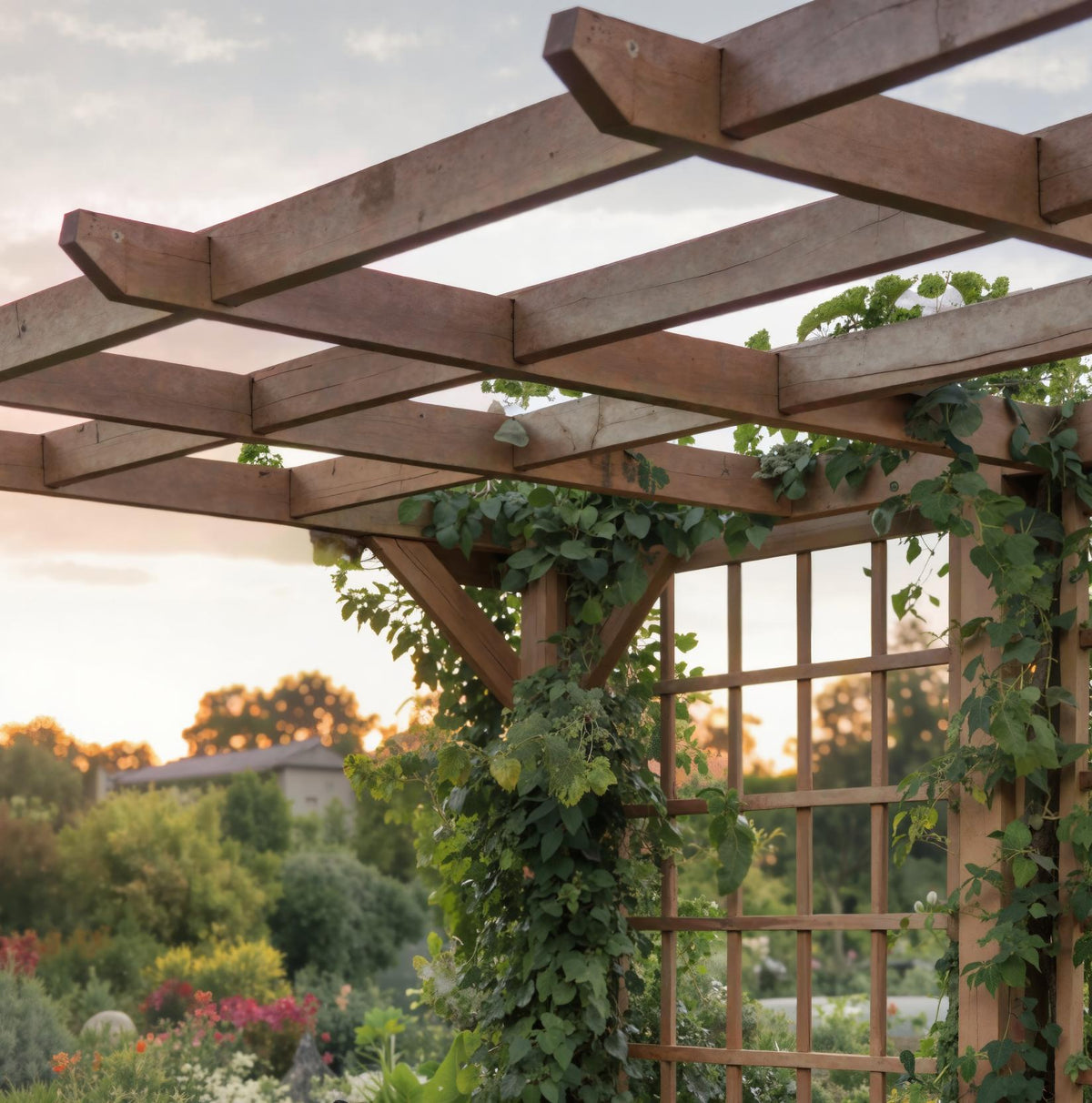 Garden Pergola Trellis, Rustic Solid Wood Arbor for Patio or Yard