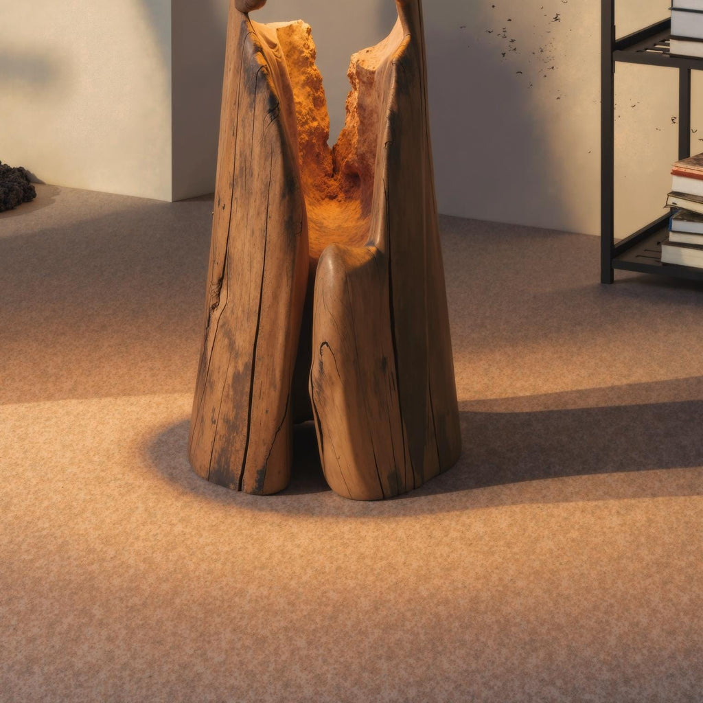 Rustic Log Floor Lamp Hollowed Wood Lamp for Living Room and Bedroom