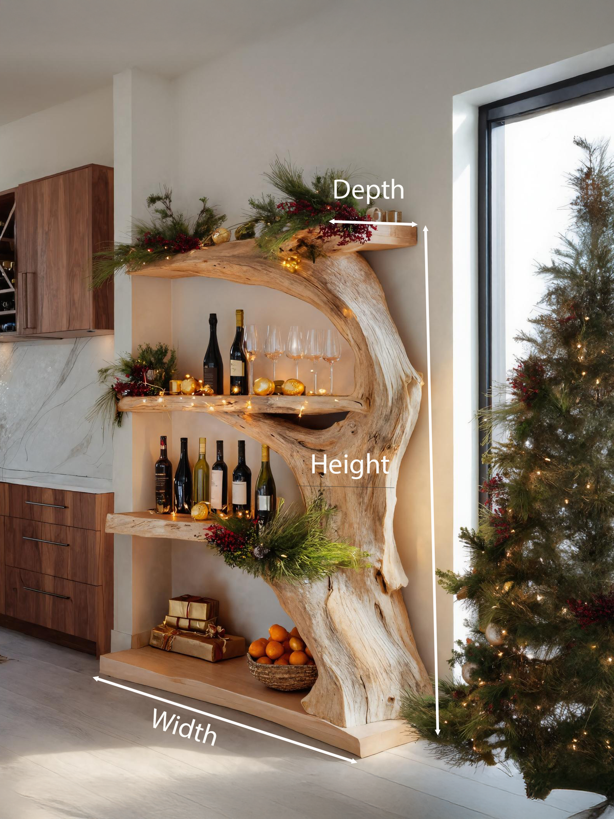 Christmas Rustic Live Edge Shelf For Holiday Decoration