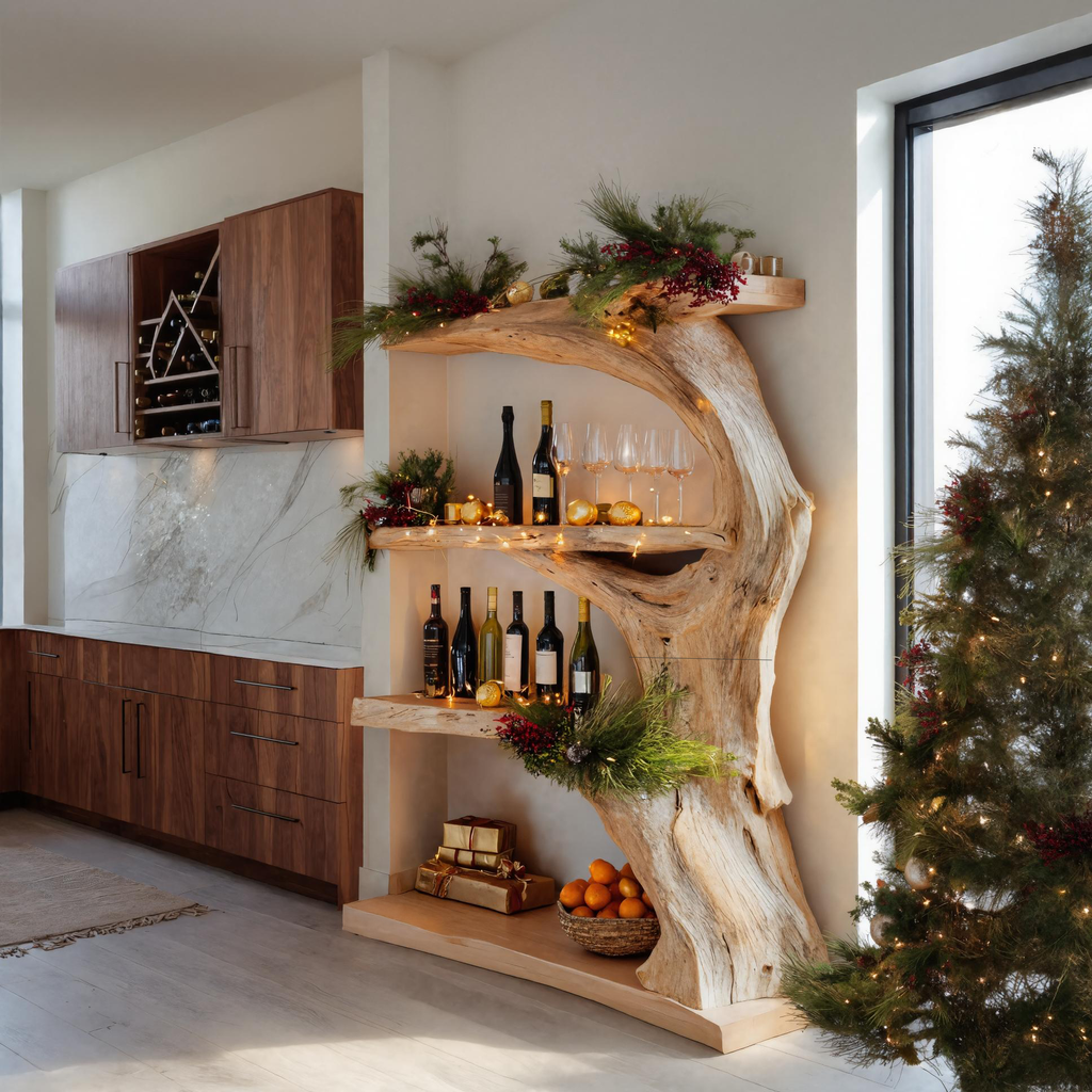 Christmas Rustic Live Edge Shelf For Holiday Decoration