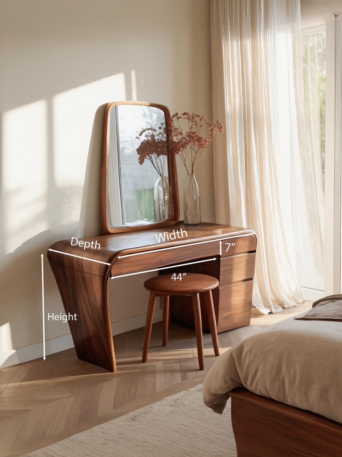 Contemporary Handmade Vanity Table With Drawers For Bedroom