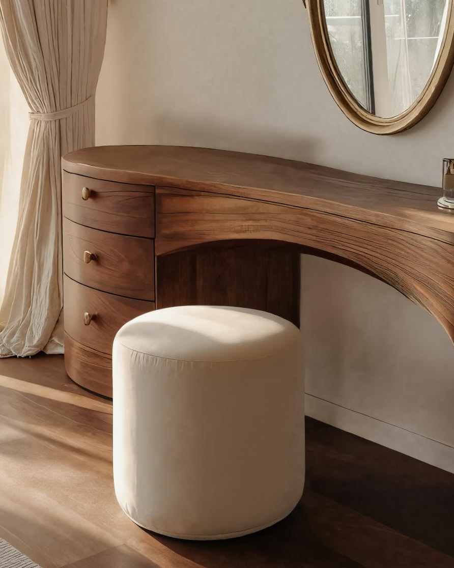 Handcrafted Wood Vanity Table With Sculptural Legs For Dressing Space