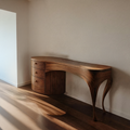 Handcrafted Wood Vanity Table With Sculptural Legs For Dressing Space