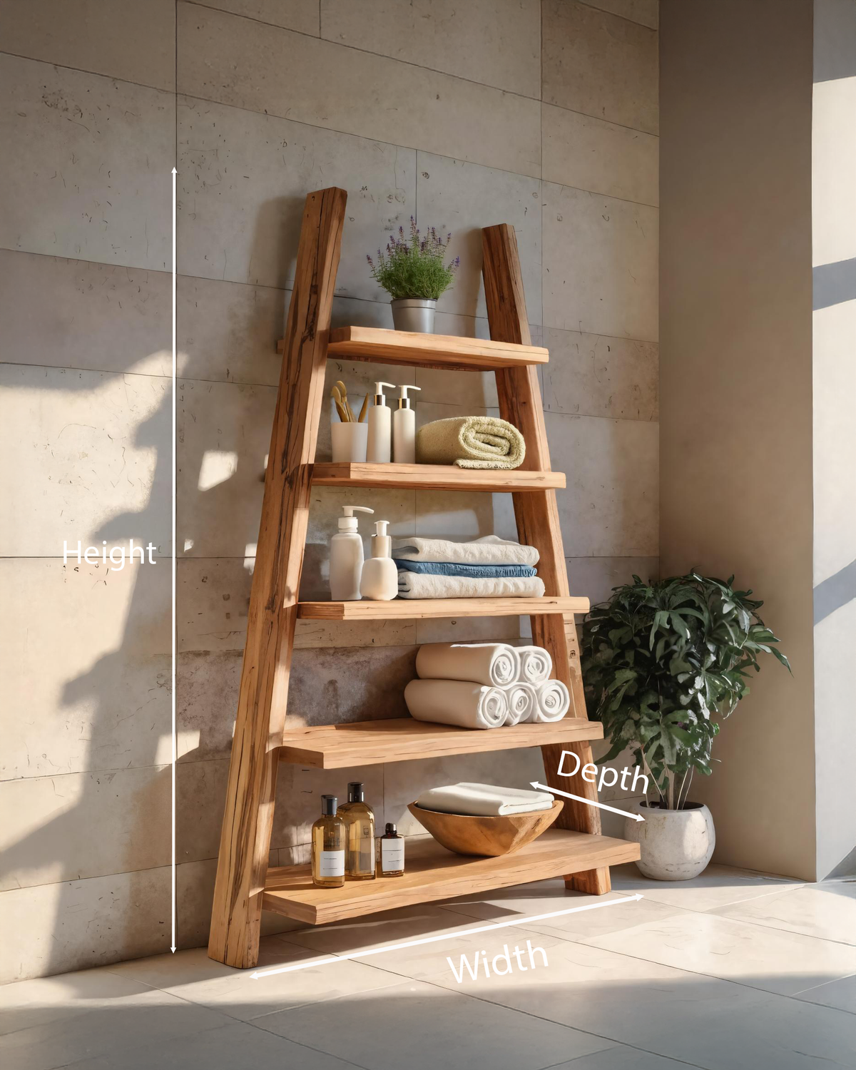A-Frame Ladder Shelf With Open Tiers For Bathroom