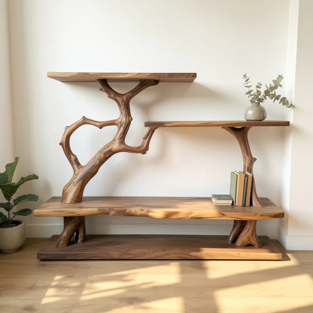 Narrow Rustic Console Table With Shelves