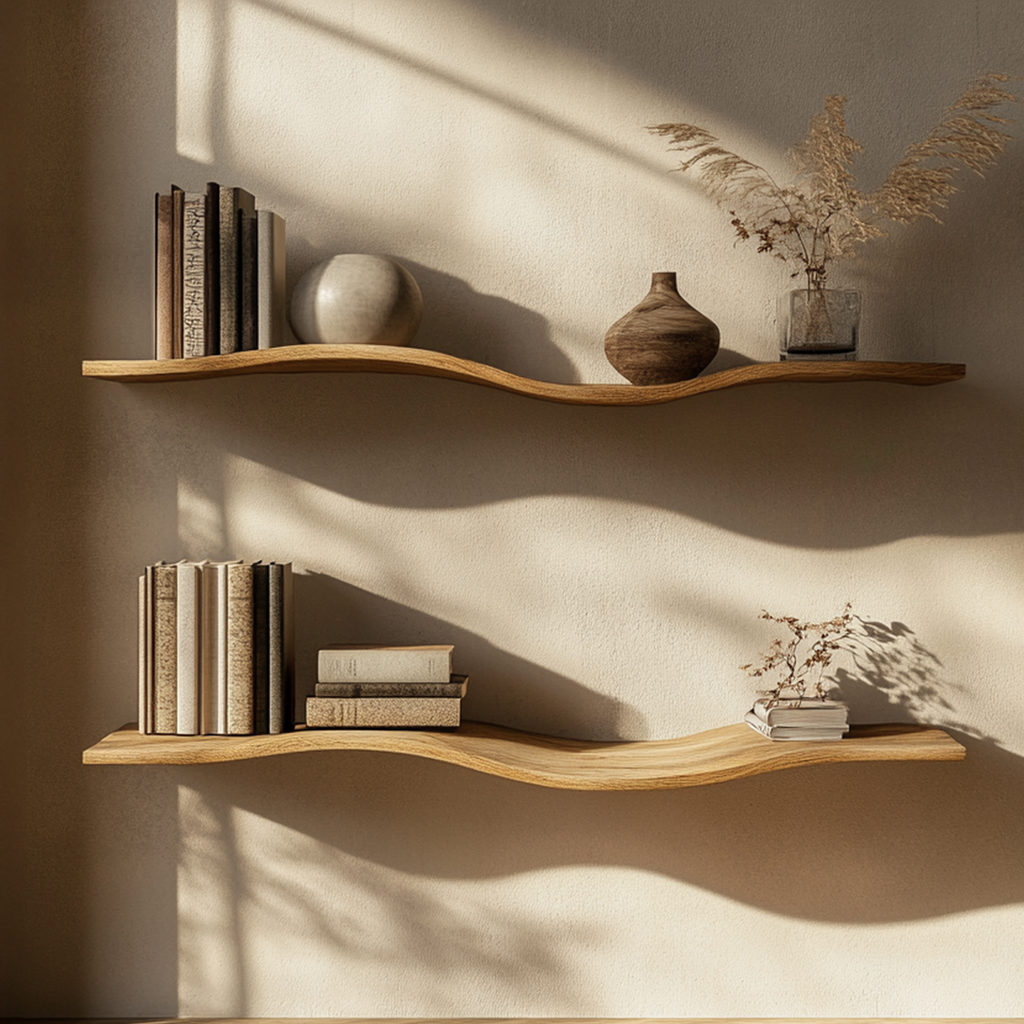 Wavy Floating Wall Shelf, Modern Solid Wood Shelf for Bedroom