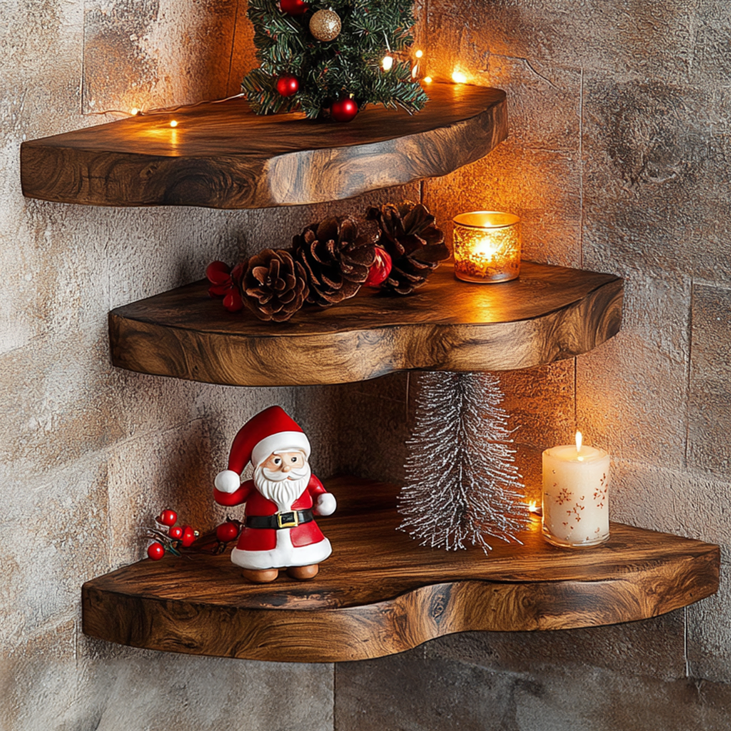 Christmas Corner Shelf Floating Shelf Live Edge Christmas Decor