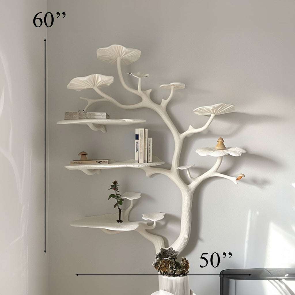 Natural Mushroom Tree Bookshelf Wall Mounted Wild Mulberry Wood Decor