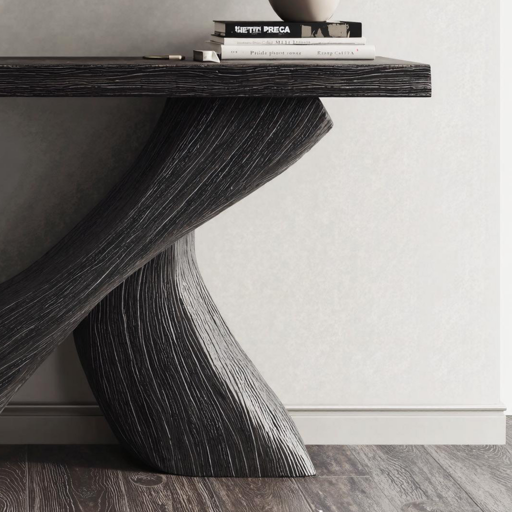 Farmhouse Black Natural Wood Console Table For Dining Room