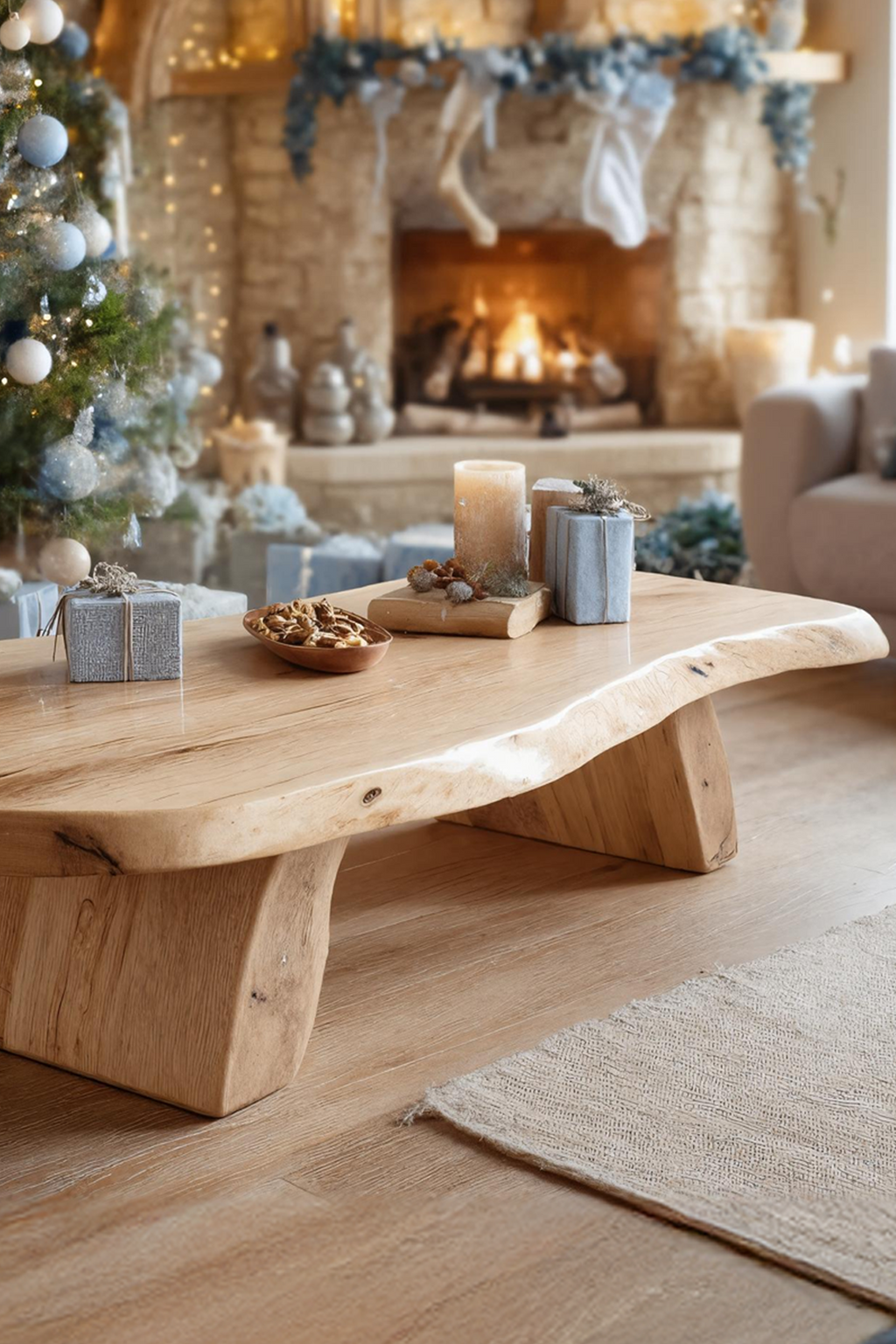 Handcrafted Modern Coffee Table Solid Wood For Christmas Living Room
