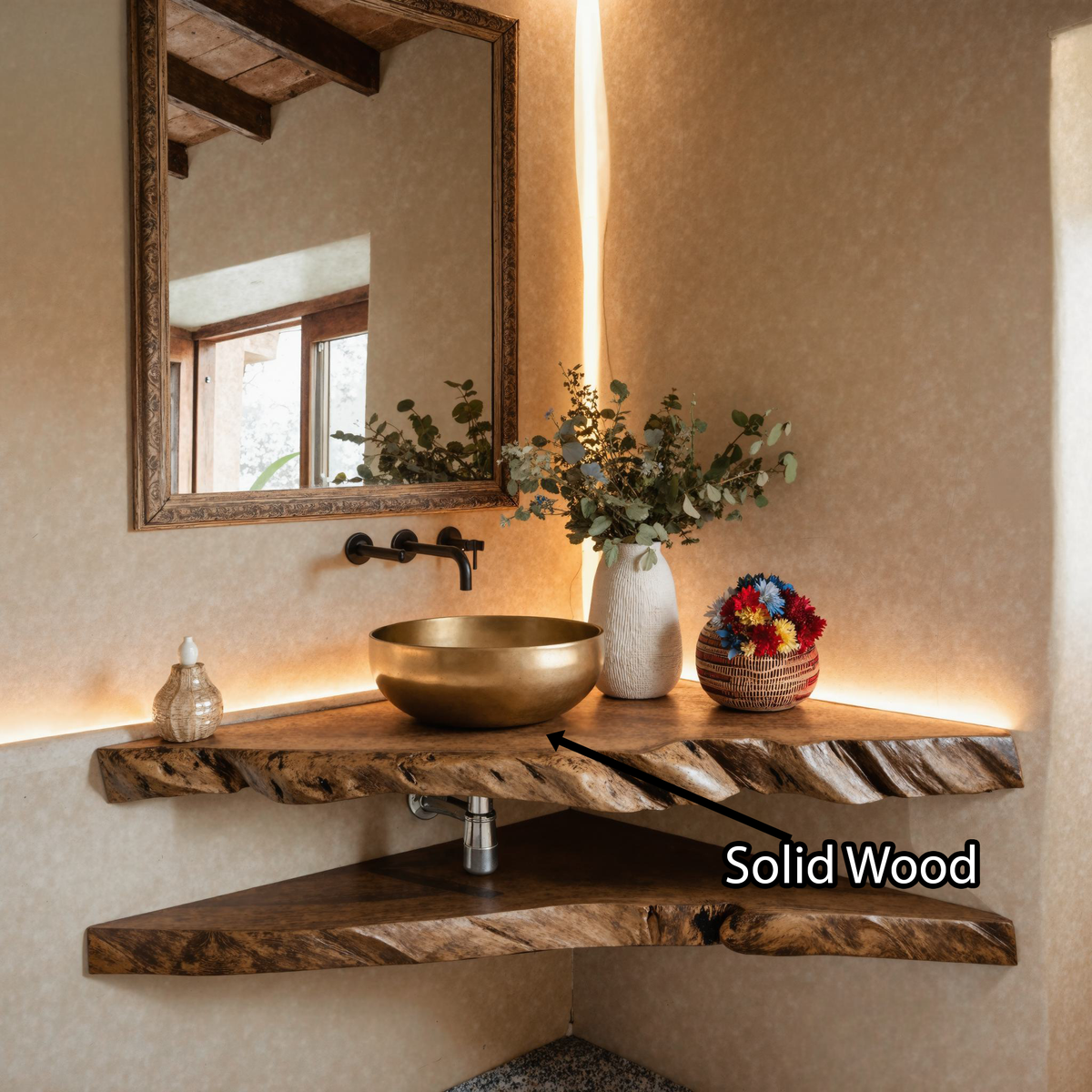 Handcrafted Bathroom Corner Vanity Shelf