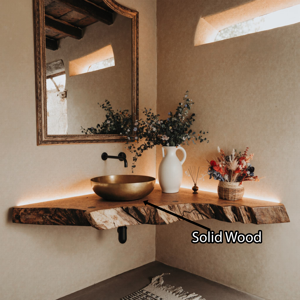 Floating Corner Bathroom Vanity Shelf Handmade Wood Sink Counter