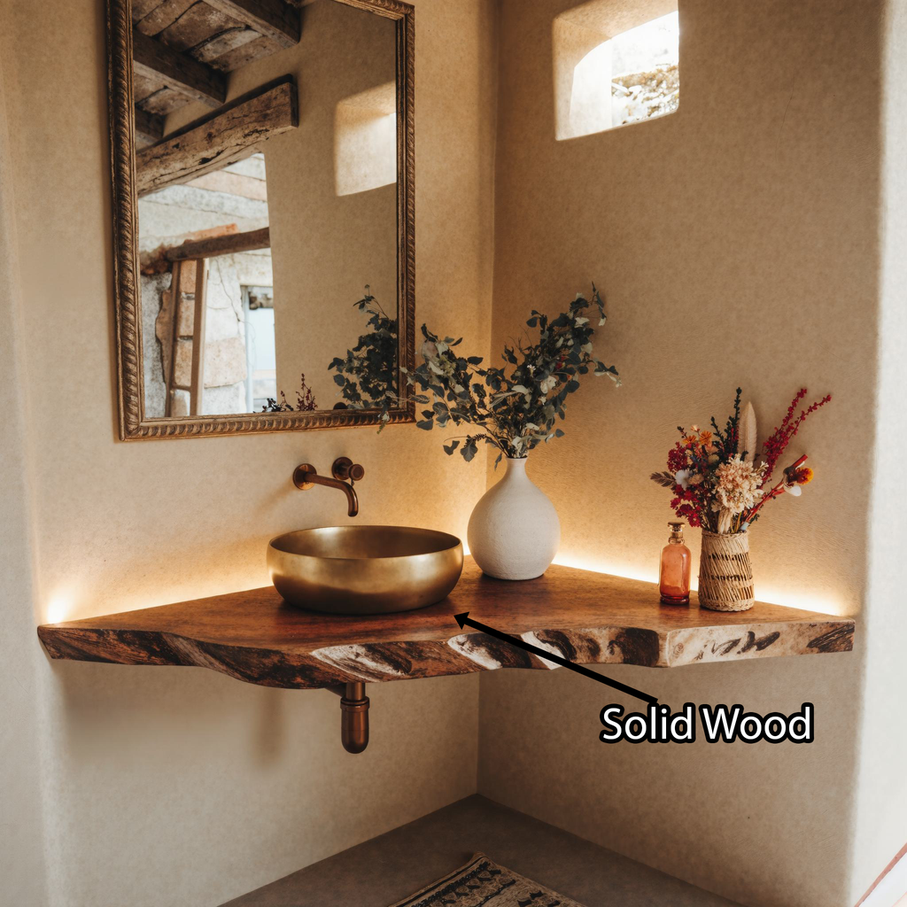 Handcrafted Corner Bathroom Wooden Shelf