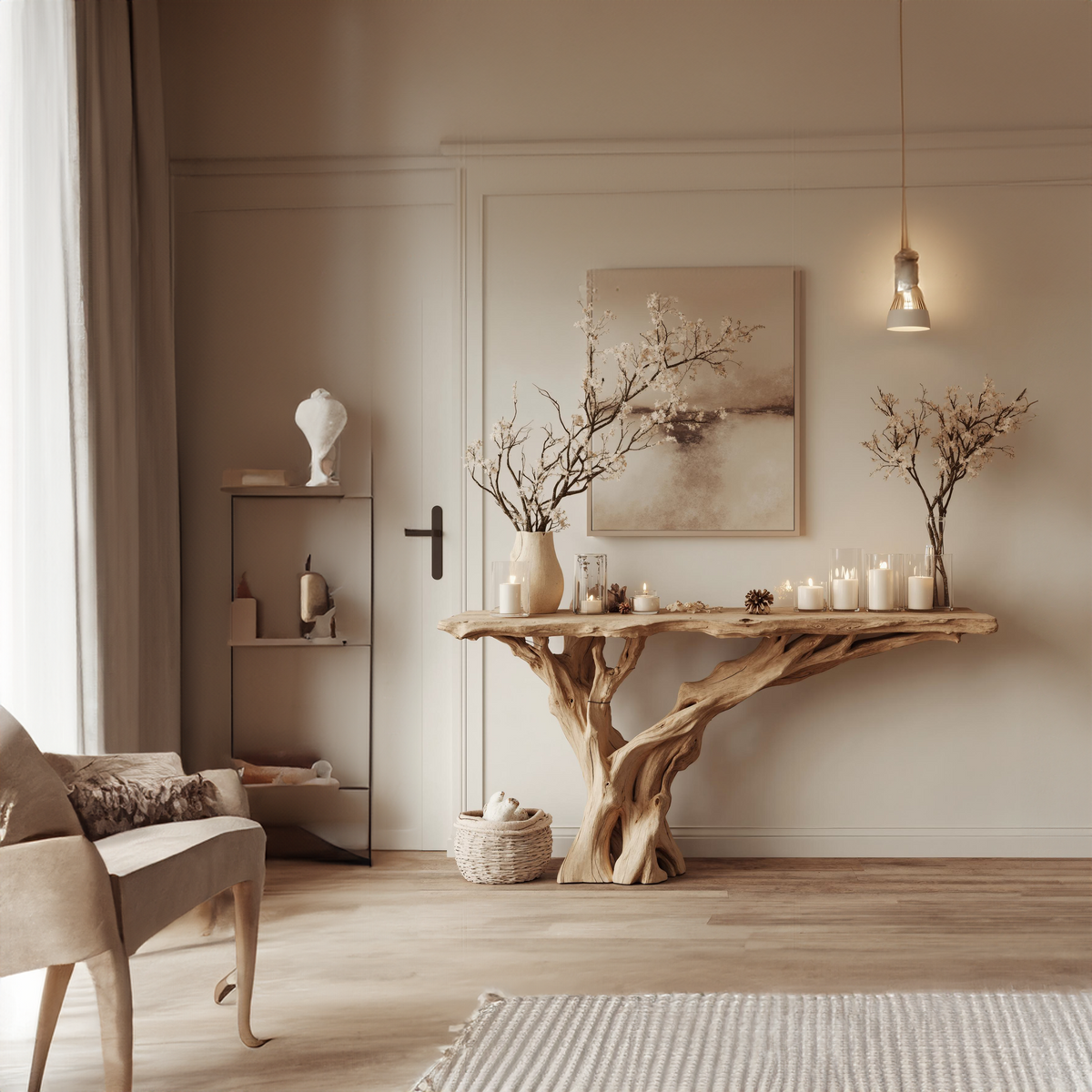 Narrow Live Edge Console Table, Rustic Modern Floating Entry Table