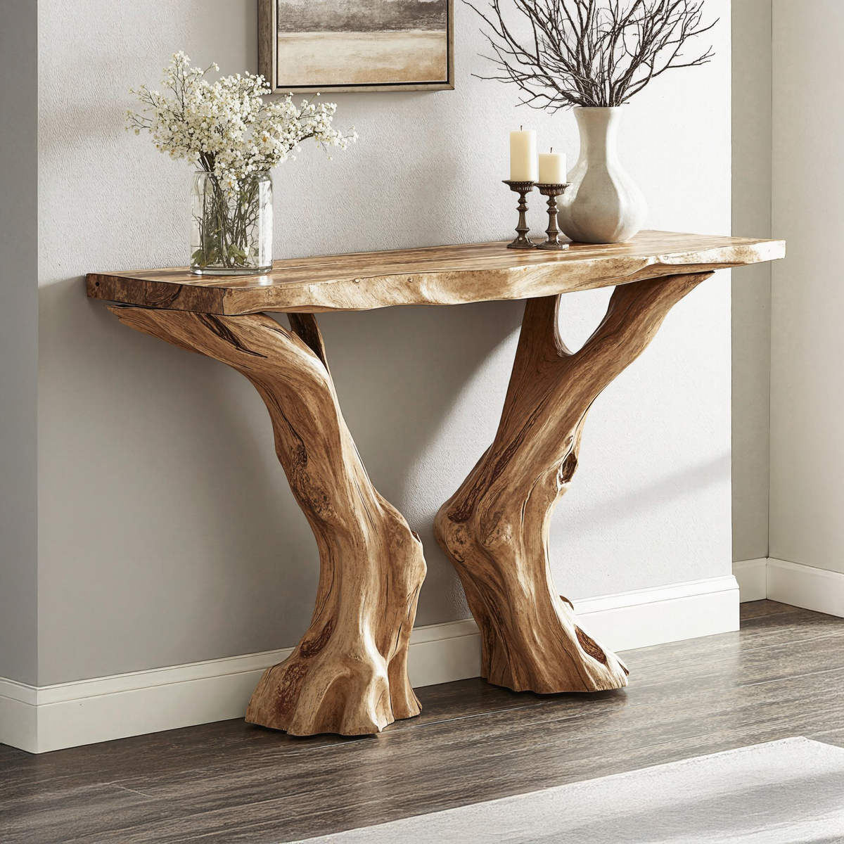 Live Edge Rustic Wood Console Table For Stunning Entryways