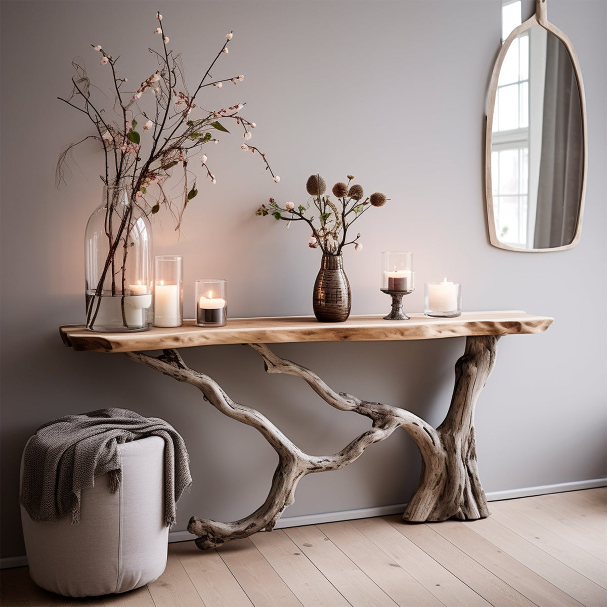 Live Edge Console Table, Floating Style Rustic Modern Side Table