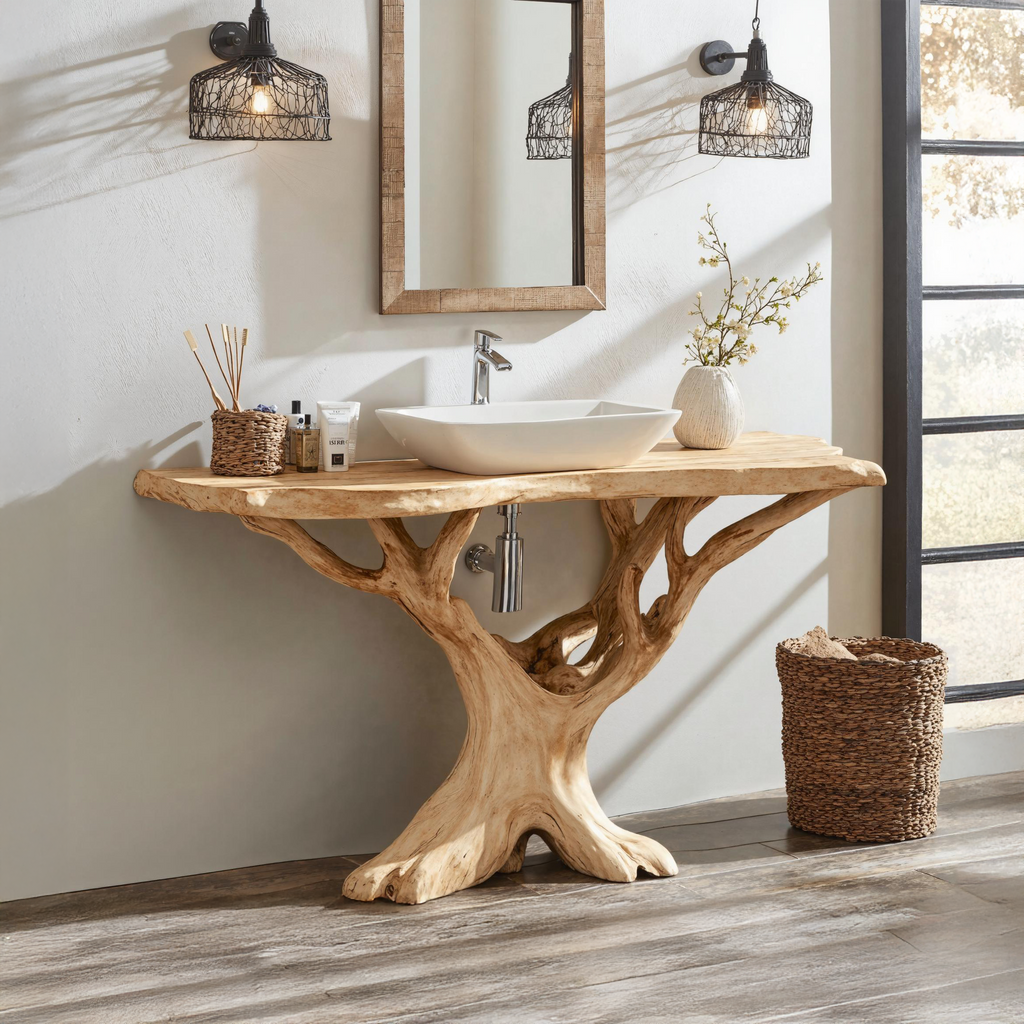 Custom Live Edge Wood Bathroom Vanity For Modern Rustic Bathroom Designs