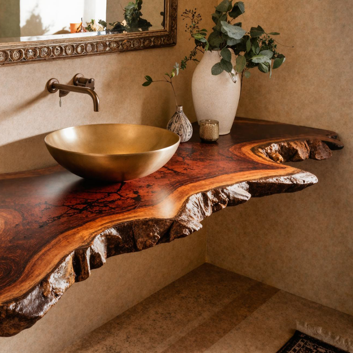 Floating Bathroom Vanity Shelf, Rustic Solid Wood Under-Sink Top