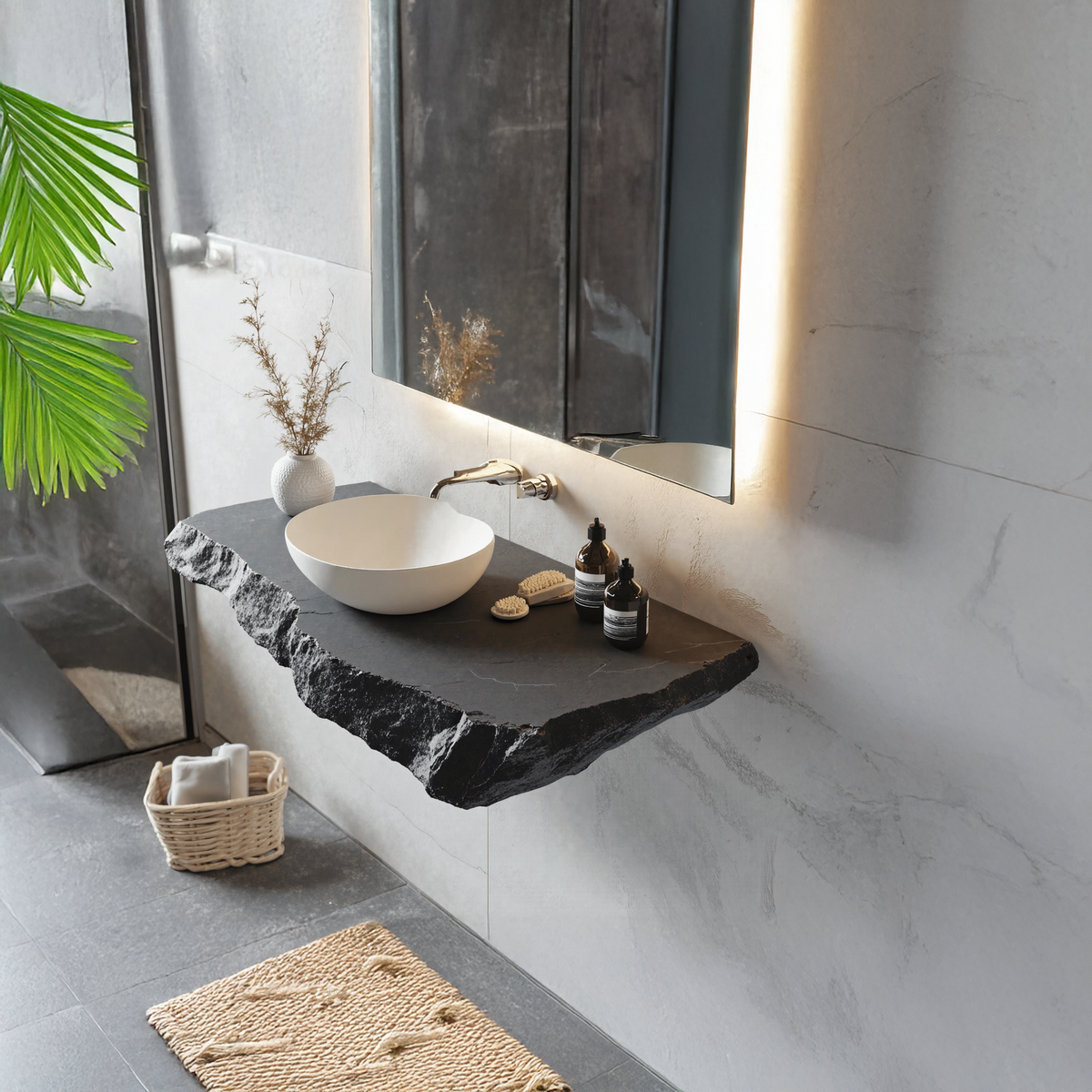 Live Edge Floating Vanity Shelf, Chunky Wood Bathroom Countertop