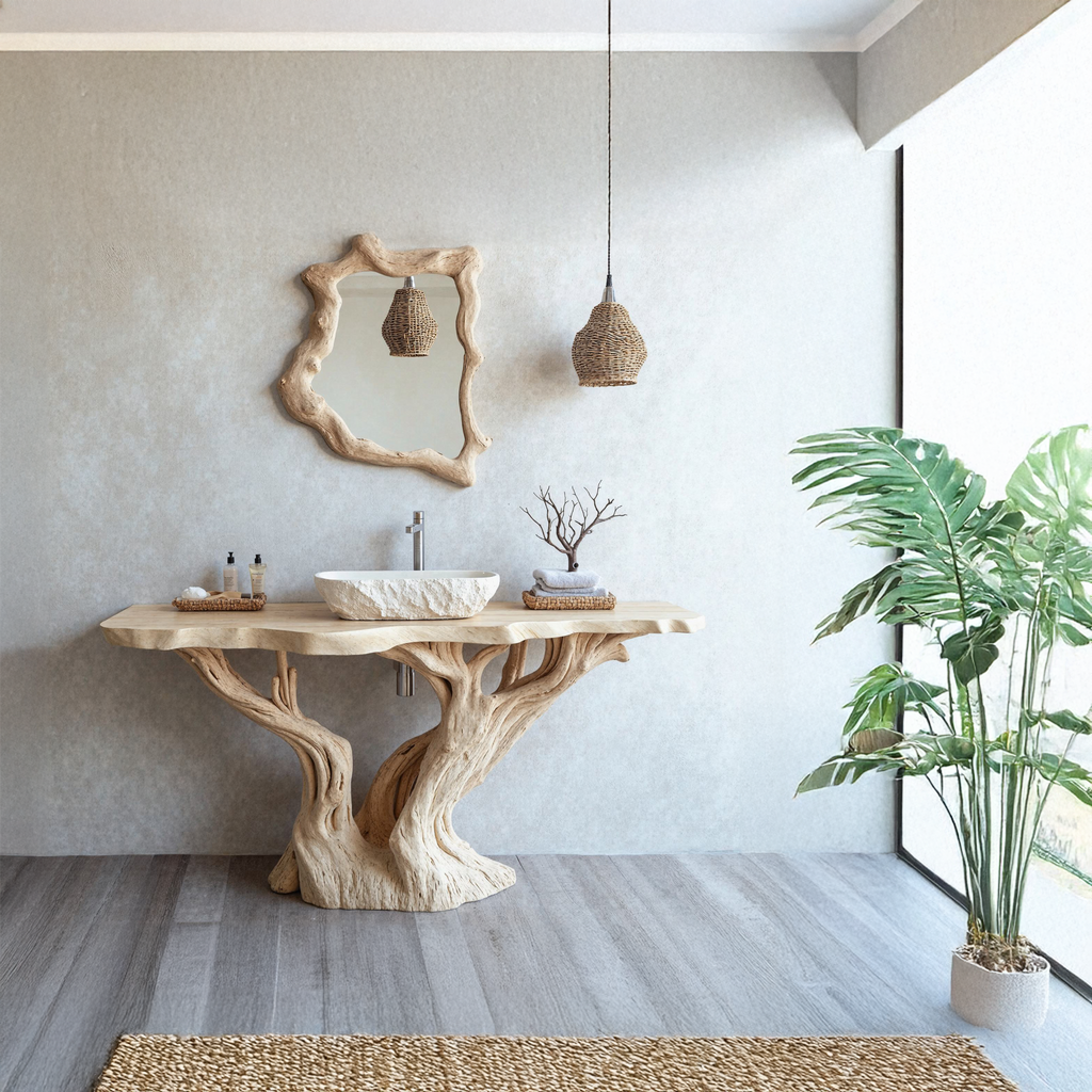 Bathroom Vanity, Live Edge Reclaimed Wood Farmhouse Vanity with Shelf