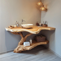 Bathroom Vanity, Mid Century Modern Live Edge Solid Wood Cabinet