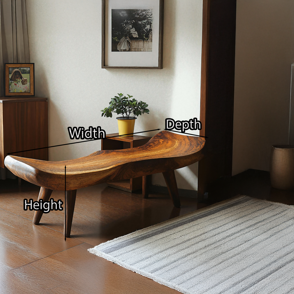 Rustic Entryway Bench, Reclaimed Tamarind Wood Seat