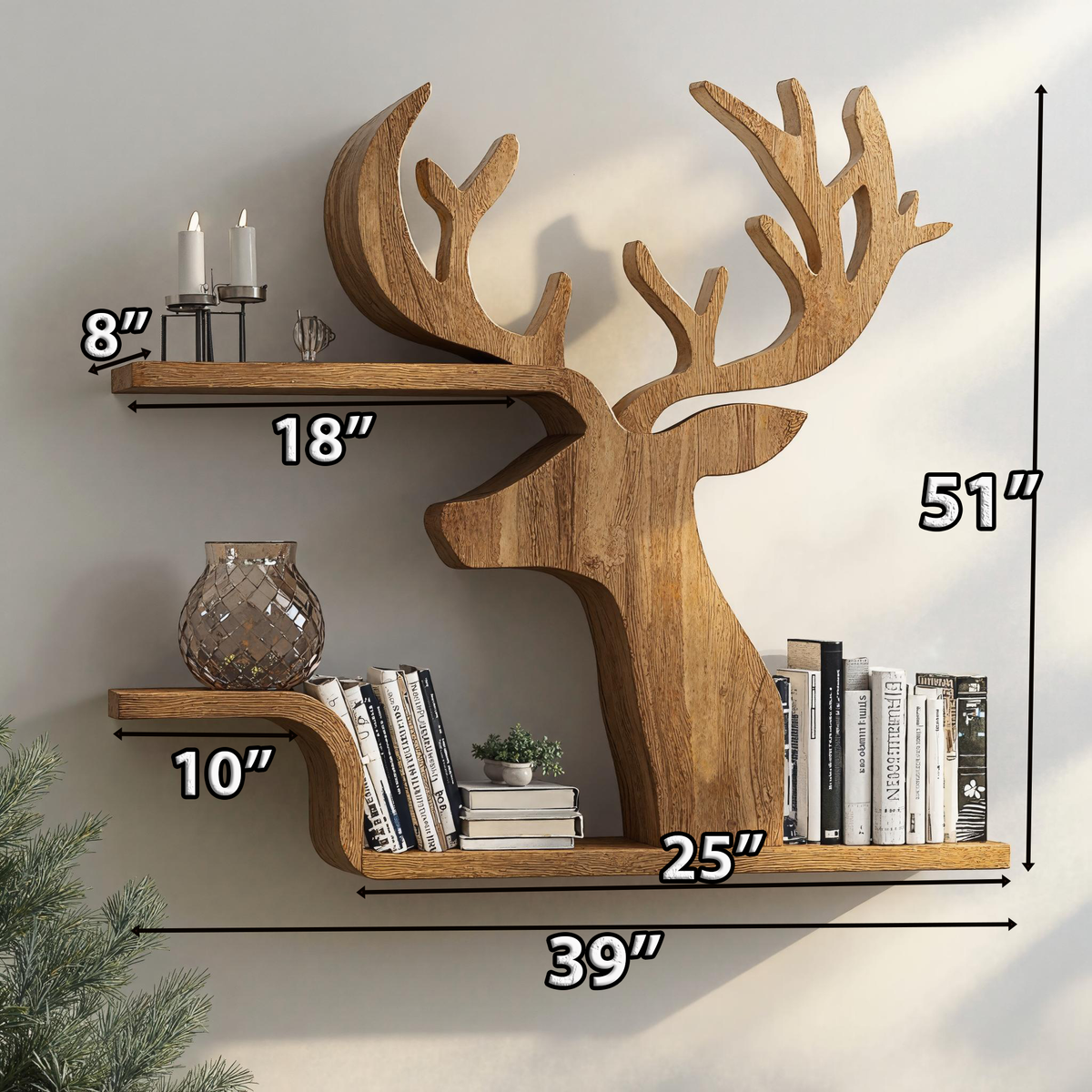 Decorative Wooden Deer Shelf For Cabin Style Homes