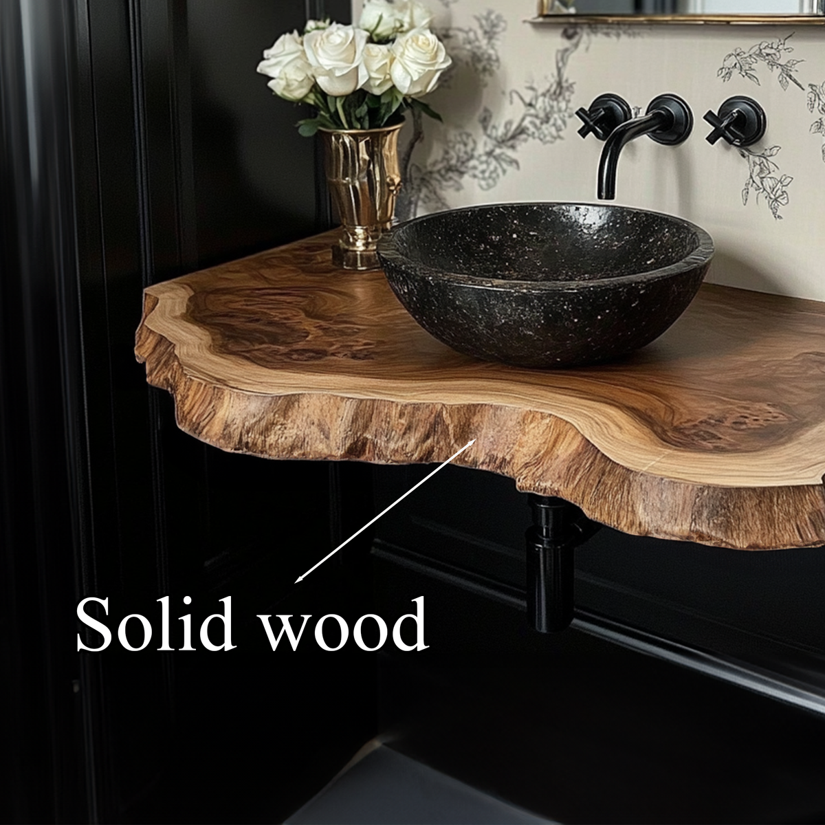 Live Edge Under Sink Shelf Solid Wood Bathroom Vanity Handcrafted