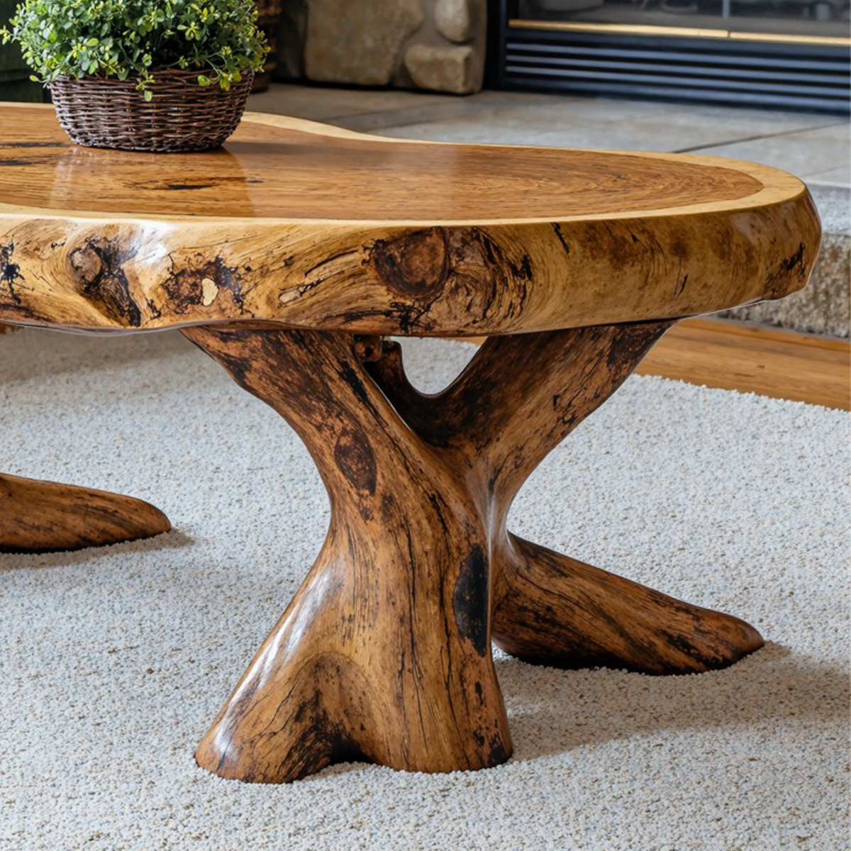 Wood Coffee Table for Living Room, Natural Grain Centerpiece Table