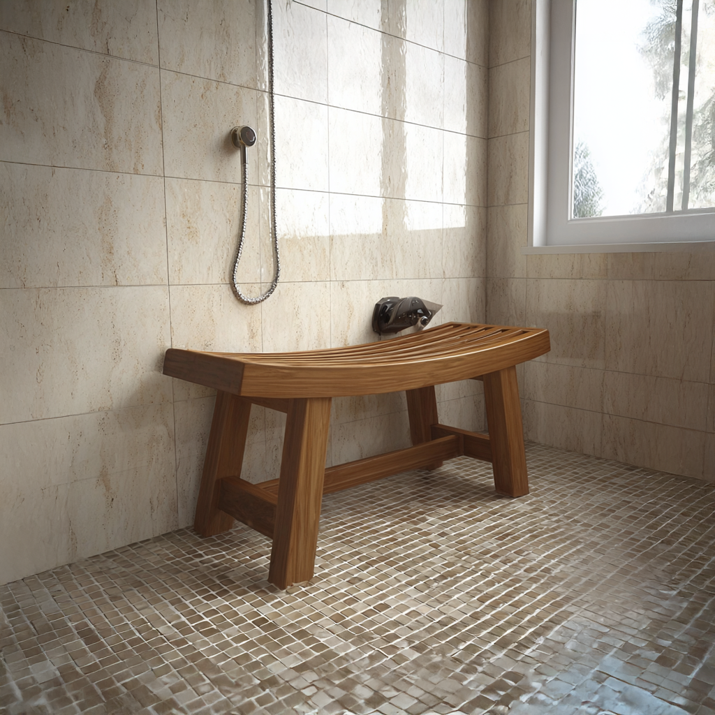 Spa Bench, Mid Century Solid Wood Bathroom Seat and Entryway Bench