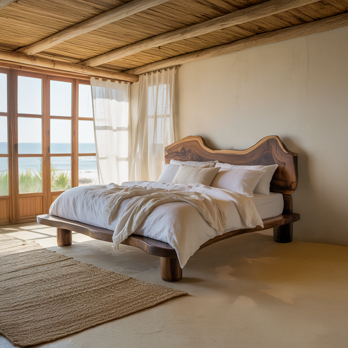 Live Edge Bed Frame, Low Profile Solid Hardwood Coastal Bedroom Bed